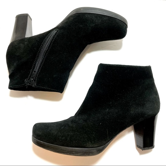 La Canadienne Oliver Waterproof Suede Bootie Black Ankle Boots Stacked Heel 7 - Picture 8 of 12